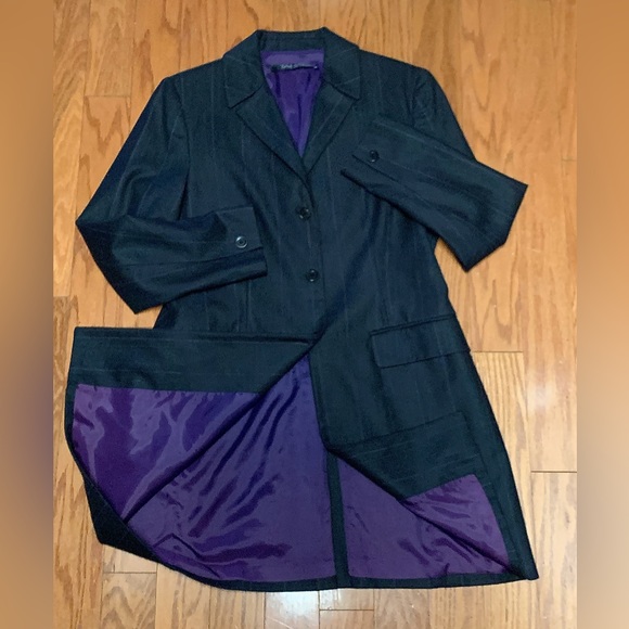Women's 10 Petite Tahari Purple Lined Grey Wool Blend Striped Blazer Coat Top - Picture 10 of 16